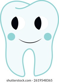 Hand drawn healthy tooth in cartoon flat style. Vector illustration of kawaii tooth character for stickers, web design, kids poster, card, fabric print, educational books.