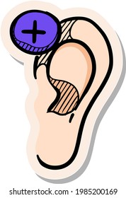 Hand drawn hearing aid in sticker style vector illustration