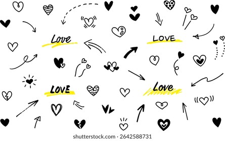 Hand drawn heart and arrow icon. Doodle heart, vector. Valentines day or love symbol.