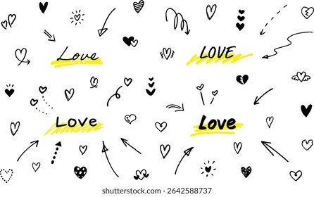 Hand drawn heart and arrow icon. Doodle heart, vector. Valentines day or love symbol.