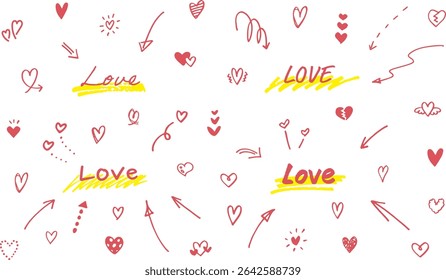 Hand drawn heart and arrow icon. Doodle heart, vector. Valentines day or love symbol.