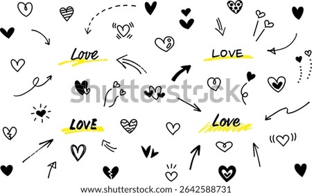 Hand drawn heart and arrow icon. Doodle heart, vector. Valentines day or love symbol.