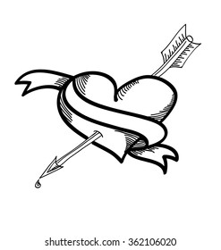 Hand drawn heart and arrow vector design 