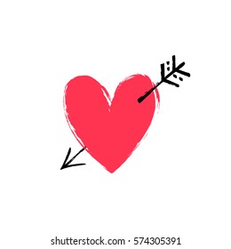 Hand drawn heart with arrow. Vector Valentine's day card design element.