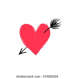 Hand drawn heart with arrow. Vector Valentine's day card design element.
