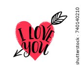 Hand drawn heart with arrow. Hand written phrase I love you. Vector Valentine