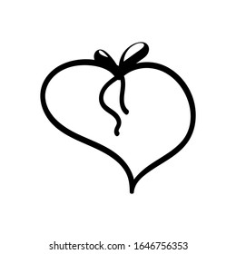 Hand drawn heart with a bow. Decor element. Valentine's day card, element template and love symbol. Vector clip art isolated on white background.