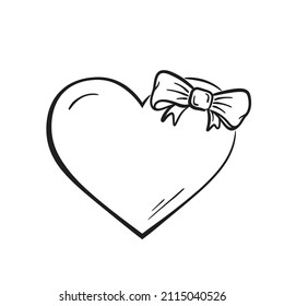 hand drawn heart with bow. romantic and love symbol. sketchy vector element for valentine's day design