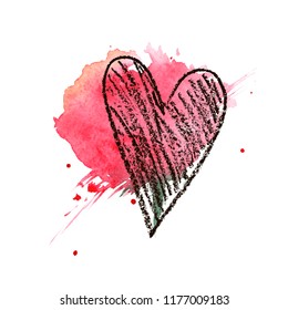Hand drawn heart. Brush. Decor element. Valentine's day card, pattern element and love symbol.