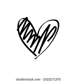Hand drawn heart. Brush, ink. Decor element. Valentine's day card, pattern element and love symbol. Vector, clip art.