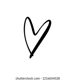 Hand drawn heart. Brush, ink. Decor element. Valentine's day card symbol, pattern element and love icon. Vector, clip art