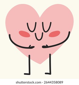 Hand drawn heart character hugging itself, symbolizing self love and care. Perfect for mental health visuals, posters, and awareness content.