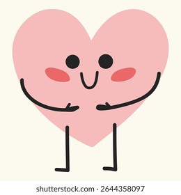 Hand drawn heart character hugging itself, symbolizing self love and care. Perfect for mental health visuals, posters, and awareness content.