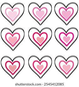 Hand drawn heart collection, doodles love vector set, romance and love illustration