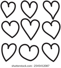 Hand drawn heart collection, doodles love vector set, romance and love illustration