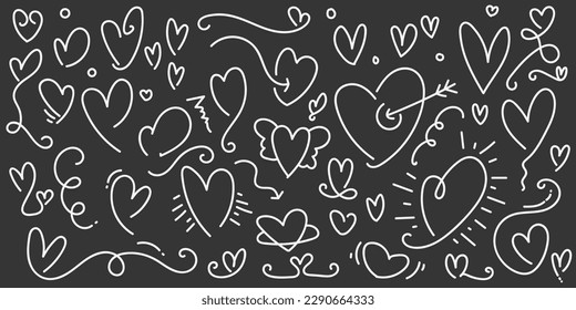 Colección de corazón dibujado a mano. Love Doodles Set. Elemento Scribble. Ilustración romántica para el Día de San Valentín o el Día de la Madre