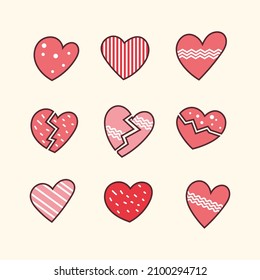Colección del corazón dibujada a mano. - Vector.