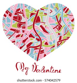 Hand drawn heart with colorful pattern for valentines day design, vector illustration