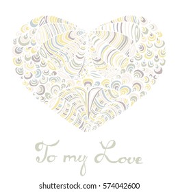 Hand drawn heart with colorful pattern for valentines day design, vector illustration