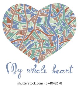 Hand drawn heart with colorful pattern for valentines day design, vector illustration