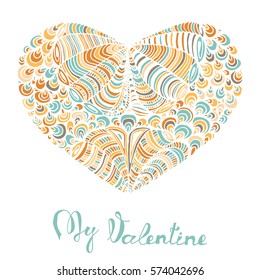 Hand drawn heart with colorful pattern for valentines day design, vector illustration