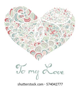 Hand drawn heart with colorful pattern for valentines day design, vector illustration