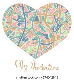 Hand drawn heart with colorful pattern for valentines day design, vector illustration