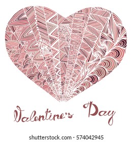 Hand drawn heart with colorful pattern for valentines day design, vector illustration