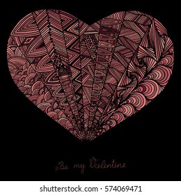 Hand drawn heart with colorful pattern for valentines day design, vector illustration