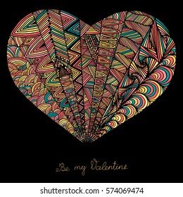 Hand drawn heart with colorful pattern for valentines day design, vector illustration
