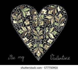 Hand drawn heart with colorful pattern for valentines day design, vector illustration