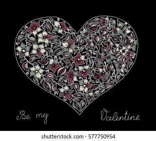 Hand drawn heart with colorful pattern for valentines day design, vector illustration