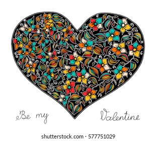 Hand drawn heart with colorful pattern for valentines day design, vector illustration