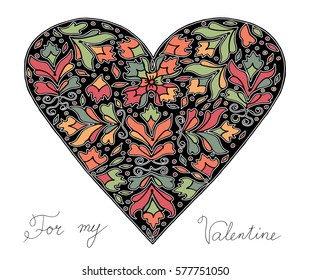 Hand drawn heart with colorful pattern for valentines day design, vector illustration