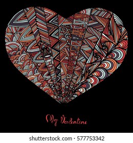 Hand drawn heart with colorful pattern for valentines day design, vector illustration