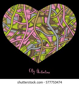 Hand drawn heart with colorful pattern for valentines day design, vector illustration