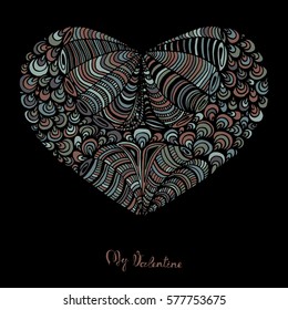 Hand drawn heart with colorful pattern for valentines day design, vector illustration