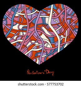 Hand drawn heart with colorful pattern for valentines day design, vector illustration