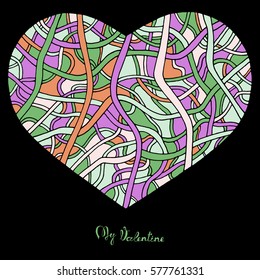 Hand drawn heart with colorful pattern for valentines day design, vector illustration