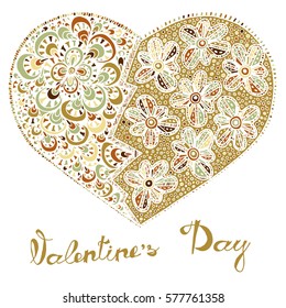 Hand drawn heart with colorful pattern for valentines day design, vector illustration