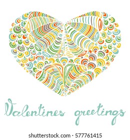 Hand drawn heart with colorful pattern for valentines day design, vector illustration