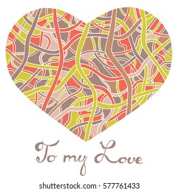 Hand drawn heart with colorful pattern for valentines day design, vector illustration