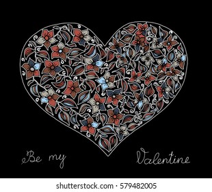 Hand drawn heart with colorful pattern for valentines day design, vector illustration