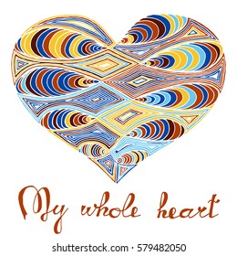 Hand drawn heart with colorful pattern for valentines day design, vector illustration
