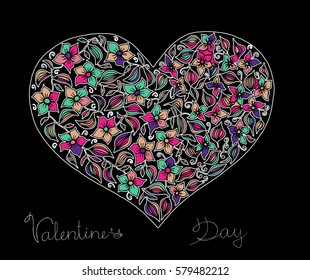 Hand drawn heart with colorful pattern for valentines day design, vector illustration