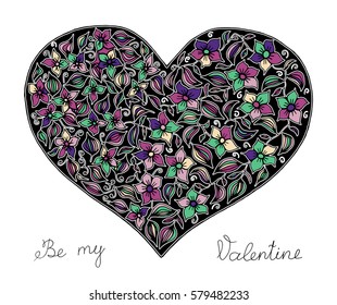 Hand drawn heart with colorful pattern for valentines day design, vector illustration