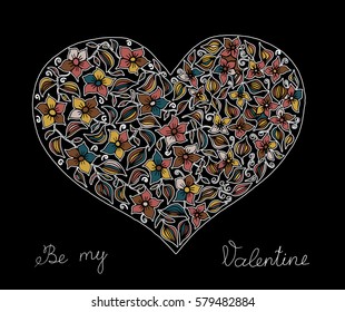 Hand drawn heart with colorful pattern for valentines day design, vector illustration