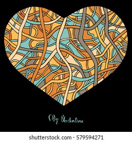 Hand drawn heart with colorful pattern for valentines day design, vector illustration