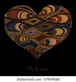 Hand drawn heart with colorful pattern for valentines day design, vector illustration