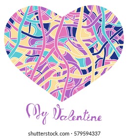 Hand drawn heart with colorful pattern for valentines day design, vector illustration